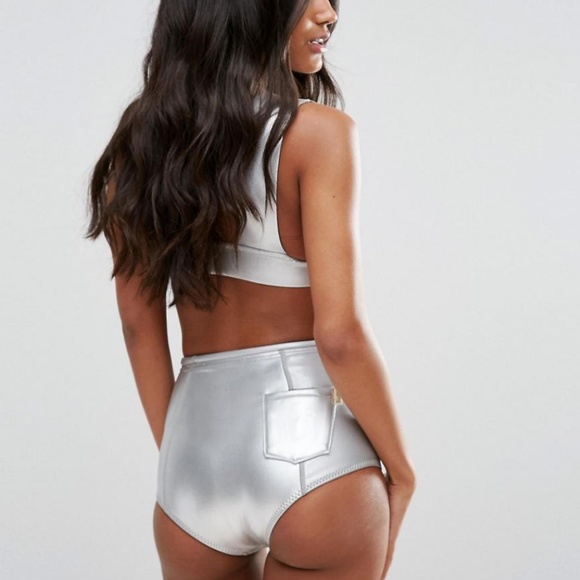 silver high waisted bikini bottoms